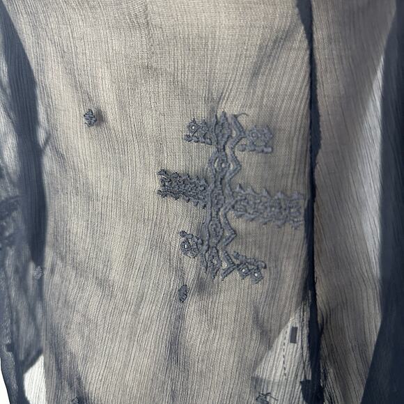 Hollister Y2K Top Womens Small Navy Blue Sheer Sleeveless Embroidered Boho 2010s - Picture 7 of 12